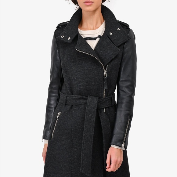 Mackage Jackets & Blazers - MACKAGE BLACK WOOL/LEATHER BELTED COAT